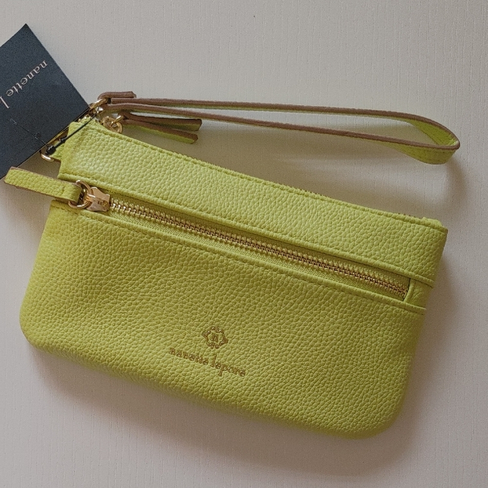 Nanette Lepore Yellow Clutch Textured Vegan Leather Wristlet